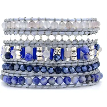 Náramek Flor de Cristal Wrap náramek Achát, Skleněné perly, Hematit