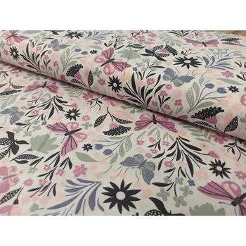 Bavlněná česká látka šíře 160cm - Motýlci, květiny (50cm)