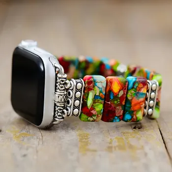 Řemínek na hodinky Flor de Cristal Řemínek na Apple Watch Jaspis (35-45 mm) Velikost: velká ( 16,5 cm - 17,8 cm)