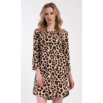 Dámské noční prádlo Vienetta Dámské domácí šaty s tříčtvrtečním rukávem Leona: hnědá XL