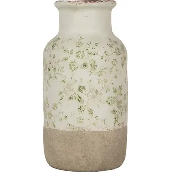 Váza Béžová keramická váza se zelenými květy Jenia M - Ø 14*26 cm