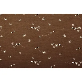 Bavlněný úplet v hnědé barvě s potiskem včel a květin 21822/058