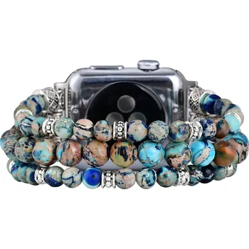 Řemínek na hodinky Flor de Cristal Řemínek na Apple Watch Jaspis modrý a chirurgická ocel (35-45 mm) Velikost: velká ( 16,5 cm - 17,8 cm)