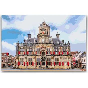 Malování podle čísel - Radnice Delft - Nizozemsko Velikost: 40x60cm, Rámování: Pouze srolované plátno