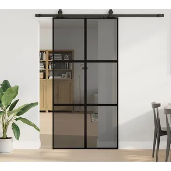 Interiérové dveře vidaXL Posuvné dveře se sadou kování černé 102,5x205 cm Tvrzené sklo [3375882] Barva: Černá a tmavě průhledná