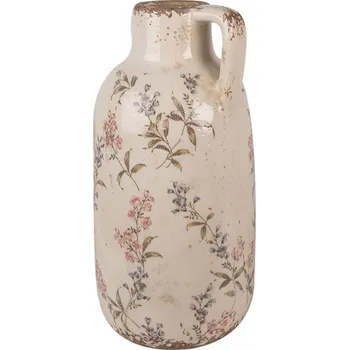 Váza Béžový keramický dekorativní džbán/ váza s lučními květy Monnia - Ø 13*25 cm