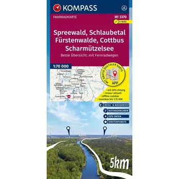 KOMPASS Fahrradkarte 3370 Spreewald, Schlaubetal, Fürstenwalde, Cottbus, Scharmützelsee mit Knotenpunkten 1:70.000