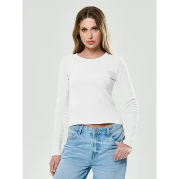 Dámské tričko Sinsay - Tričko z žebrovaného úpletu - krémová - 742EU-01X - 742EU-01X-M