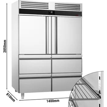 Mraznička G.Gastro Nerezový mrazák PREMIUM - GN 2/1 - 1400L - se 2 polovičními dveřmi a 4 zásuvkami