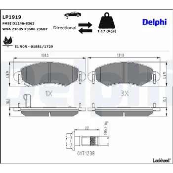 Brzdová destička Sada brzdových destiček, kotoučová brzda DELPHI LP1919