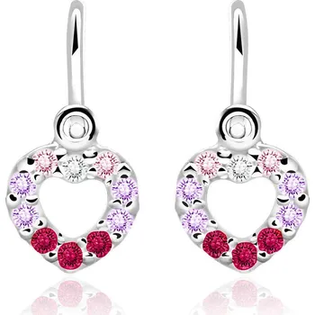 Náušnice Emmy’s | Dětské náušnice srdíčka | EM 70508 | z bílého zlata s kamínky bílými, růžovými, fialovými a červenými | zapínání brizura