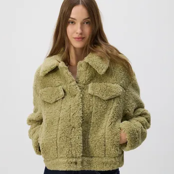 Dámský kabát Reserved - Teddy bunda s límečkem - světle zelená - 747HD-70X - 747HD-70X-S