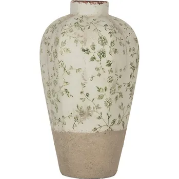 Váza Béžová keramická váza se zelenými květy Jenia S - Ø 17*29 cm