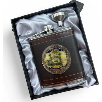 Placatka Dárková sada nerez placatka v kožence s nálevkou - Praha Orloj (7oz)