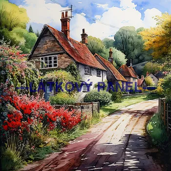 Látkový panel - Krajinka s domem - KR-27 Velikost: 40x40cm, Materiál: Mikroplyš