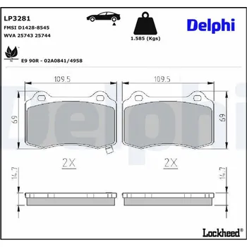 Brzdová destička Sada brzdových destiček, kotoučová brzda DELPHI LP3281