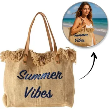 Flamenco Mystique Velká hnědá plážová taška s boho třásněmi, prostorná nákupní taška TP11BR