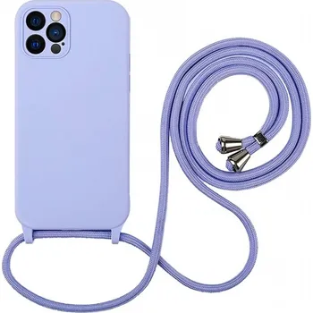 Pouzdro na mobilní telefon Silikonový kryt se šňůrkou a ochranou fotoaparátu pro iPhone 15 Barva: Levandulová