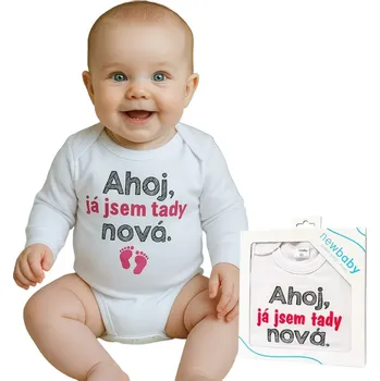 Kojenecký body Body s potiskem New Baby Ahoj, já jsem tady nová - dárkové balení Růžová 50