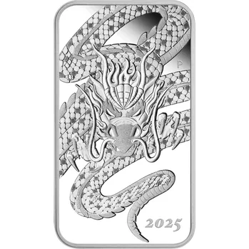 Stříbrná mince ve tvaru slitku 1 Oz Rectangular Dragon 2025 Proof