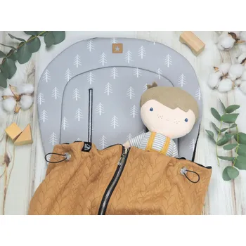 SET Podložka prodloužená (Grey tree, šedý fleece) + copánková deka (caramel, černý fleece)