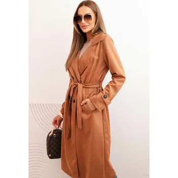 Dámský kabát Dámský kabát Dona v pase vázaný s límcem a knoflíky tmavě béžový uni