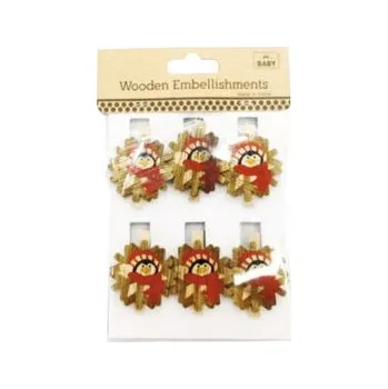 Vánoční dekorace IMP kolíčky dřevěné 6ks vánoční