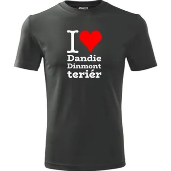 Pánská móda Grafitové tričko I love Dandie Dinmont teriér - dárek pro pejskaře - barva antracit - velikost XL