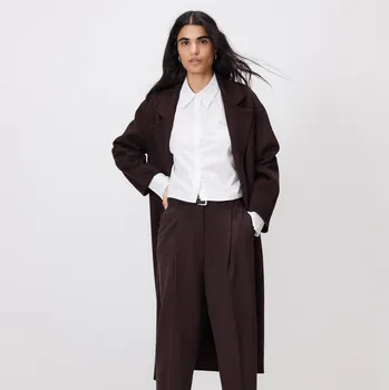 Dámský kabát Reserved - Klasický kabát s příměsí vlny handmade - tmavě hnědá - WM889-89X - WM889-89X-XL