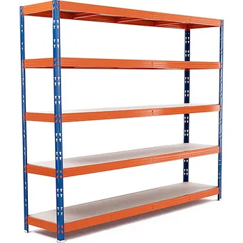 Dílenský regál Profesionální policový regál Trestles RR1 2200x2200x500, nosnost 2250 kg, 5 polic, oranžovo-modrý