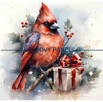 Látkový panel - Vánoční Red cardinal - ZIM-101 Velikost: 30x30cm, Materiál: Mikroplyš