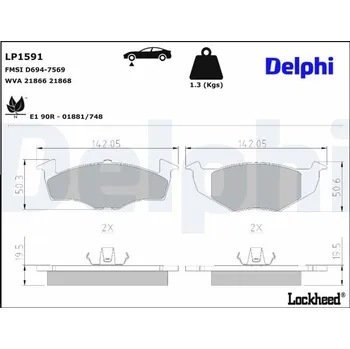 Brzdová destička Sada brzdových destiček, kotoučová brzda DELPHI LP1591