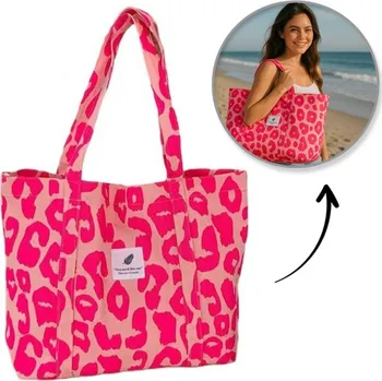 Kabelka Flamenco Mystique Velká látková taška 58x44x10cm růžová s motivem pantera TP16