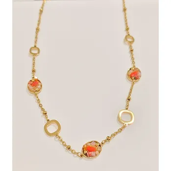 Řetízek Řetízek chirurgická ocel - Oválky s kamínky Barva: Oranžová