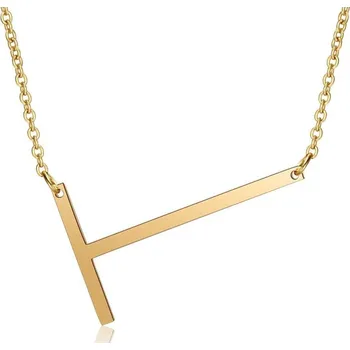 Náhrdelník Flamenco Mystique Pozlacený náhrdelník z chirurgické oceli s písmenem T, délka 45+4 cm, odolný proti korozii
