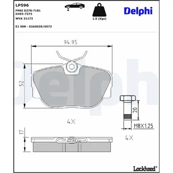 Brzdová destička Sada brzdových destiček, kotoučová brzda DELPHI LP596