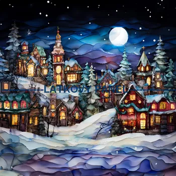 Látkový panel - Zimní městečko - ZIM-32 Velikost: 35x35cm, Materiál: Mikroplyš