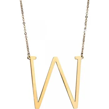 Náhrdelník Flamenco Mystique Náhrdelník z chirurgické oceli pozlacený 14 karátovým zlatem s písmenem W, délka 45+4 cm