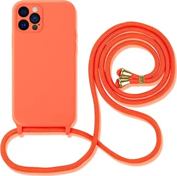 Pouzdro na mobilní telefon Silikonový kryt se šňůrkou a ochranou fotoaparátu pro iPhone 15 Barva: Oranžová