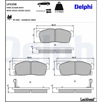 Brzdová destička Sada brzdových destiček, kotoučová brzda DELPHI LP2258
