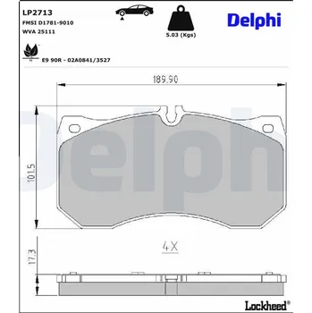 Autodíl Sada brzdových destiček, kotoučová brzda DELPHI LP2713