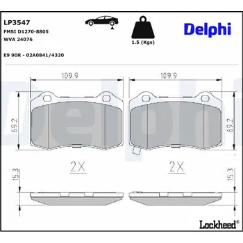 Brzdová destička Sada brzdových destiček, kotoučová brzda DELPHI LP3547