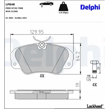 Brzdová destička Sada brzdových destiček, kotoučová brzda DELPHI LP848