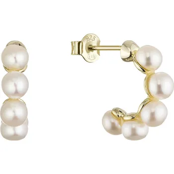 Náušnice Pozlacené náušnice kruhy s bílými říčními perlami 21131.1