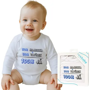 Kojenecký body Body s potiskem New Baby 50% MAMINKA + 50% TATÍNEK - 100% JÁ modré - dárkové balení Modrá 86 (12-18m)