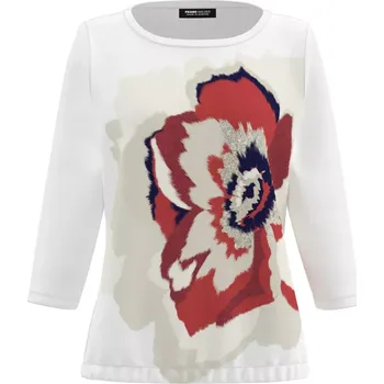 FRANK WALDER dámské triko světle béžové s barevným potiskem 3/4 rukáv