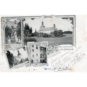 Stará Pohlednice Dolní Břežany, Zámek 1902 Dopisnice (Černobílá fotopohlednice)