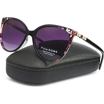 Sluneční brýle Camerazar Polarizační sluneční brýle pro dámy s kočičíma očima, černé s květinami, UV-400 kat. 3 filtr