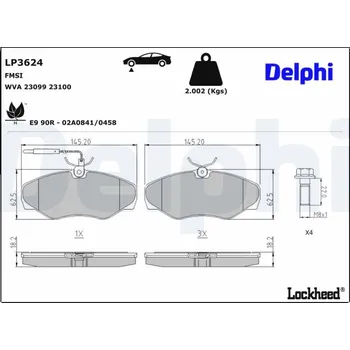 Brzdová destička Sada brzdových destiček, kotoučová brzda DELPHI LP3624
