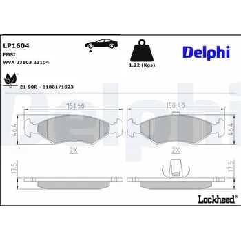 Brzdová destička Sada brzdových destiček, kotoučová brzda DELPHI LP1604